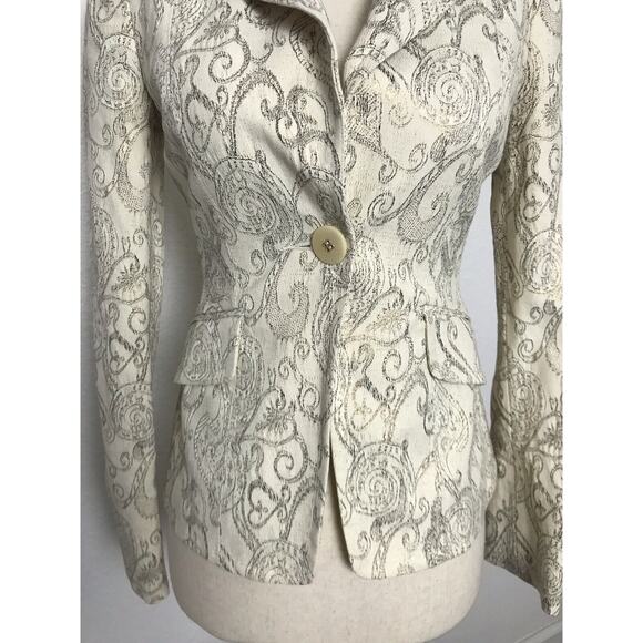 Bebe Jacket Blazer Single Breast Print Metallic Lined - Picture 3 of 11